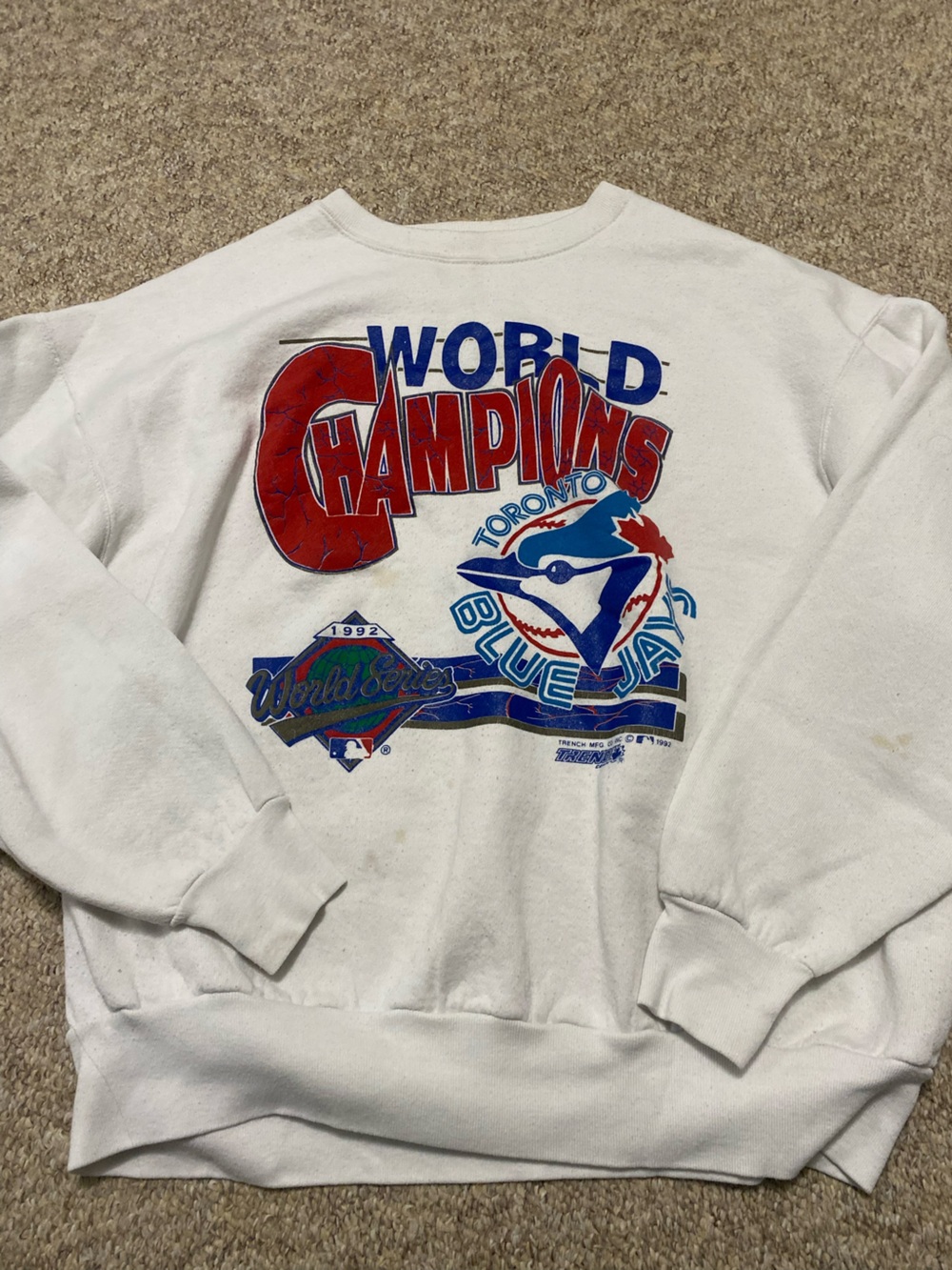 Vintage 1992 Blue Jays White 'World Champions' Graphic Crewneck - Size S/M